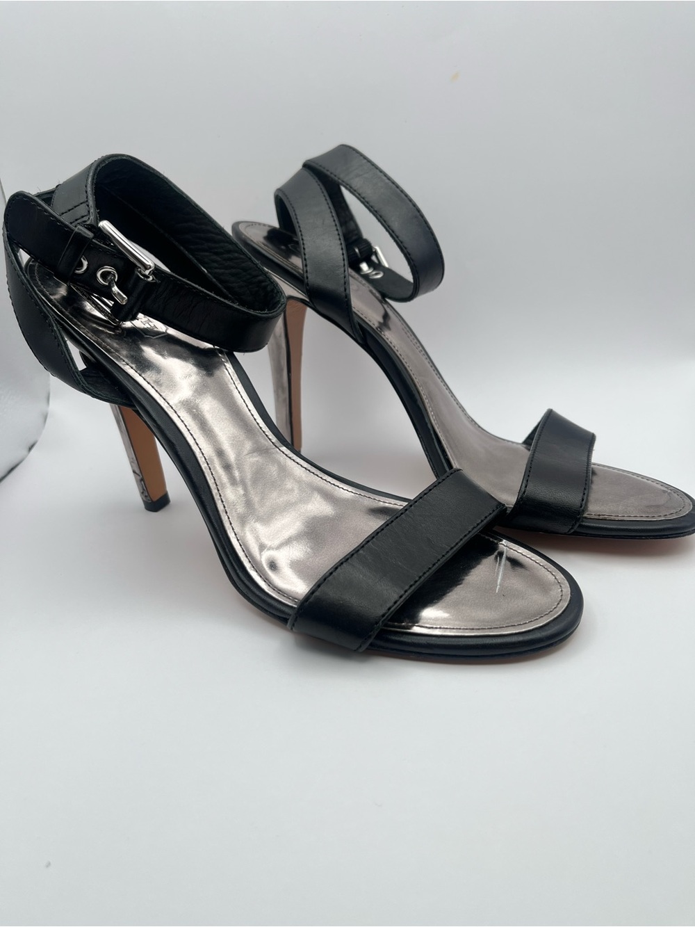 Coach Women’s 8.5 Black Leather Ankle-Strap Heeled Sandals
